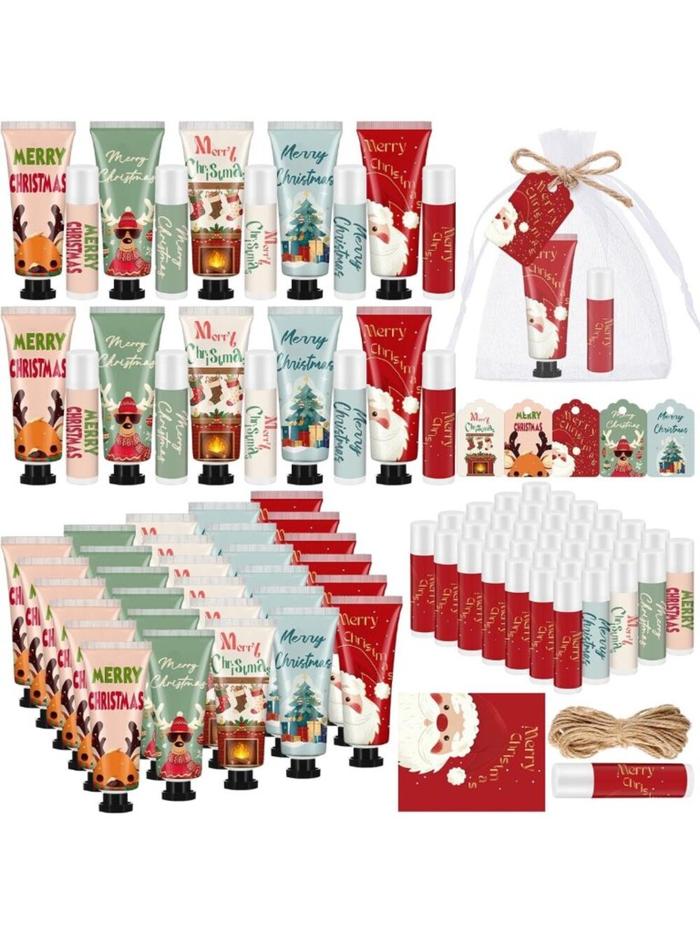 50 Sets Christmas Hand Cream & Lip Balm Gift Set for Women & Coworkers